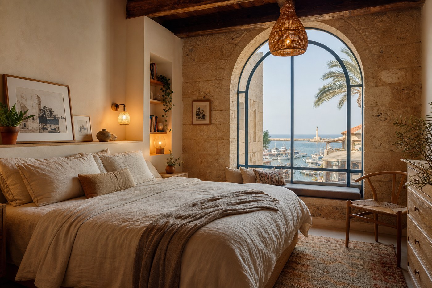 The Harbor Suite bedroom with sea view
